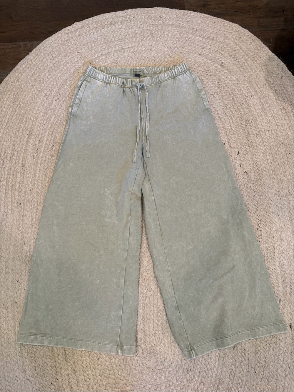 American Eagle Outfitters Olive Sage Wide-Leg Drawstring Pants